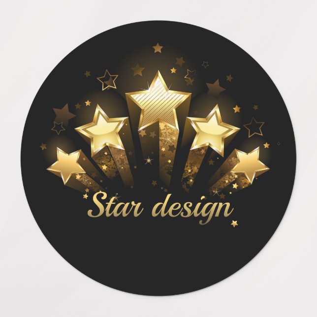 Étiquettes Cinq étoiles dorées sur fond noir (Design 1)