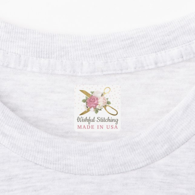 Étiquettes Ciseaux à coudre d'or Shabby Floral Vêtements pers (Apposé)