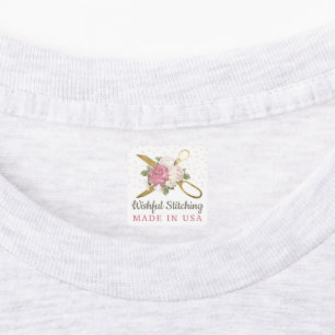Étiquettes Ciseaux de couture dorés Fleurs shabby Vêtements p