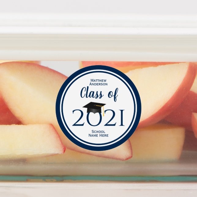 Étiquettes Classe de 2021 Simple Elegant Navy Blue Graduation (Apposé)