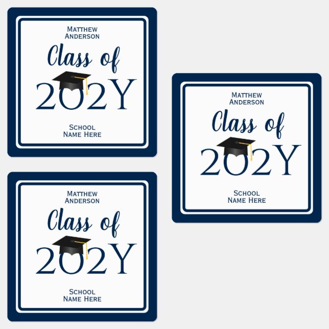 Étiquettes Classe de 2023 Simple Elegant Navy Blue Graduation (Groupe)