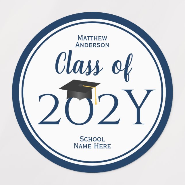 Étiquettes Classe de 2024 Simple Elegant Navy Blue Graduation (Design 1)