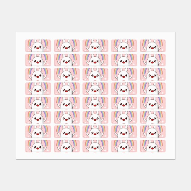 Étiquettes Clipart arc-en-ciel de Kawaii (Feuille)