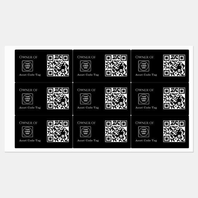 Étiquettes Code QR d'actif noir | Suivi d'actif de propriété  (Feuille)