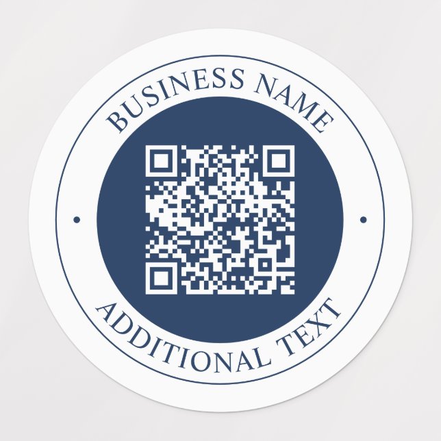 Étiquettes Code QR & Texte personnalisables | Bleu marine fon (Design 1)