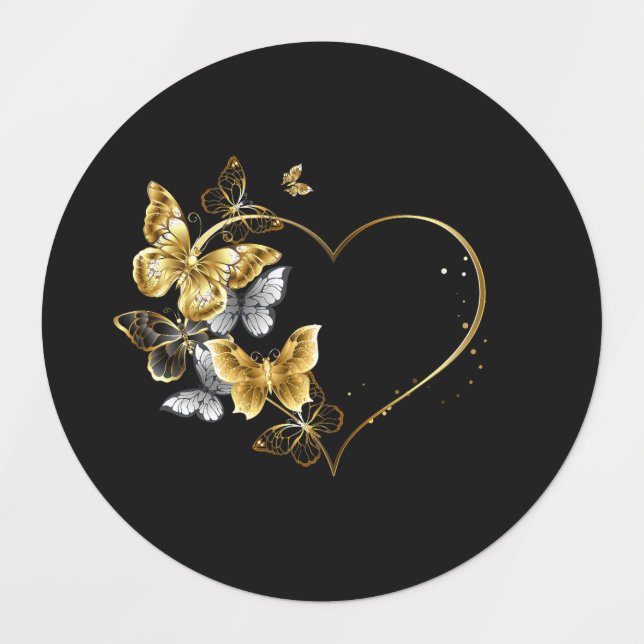 Étiquettes Coeur aux papillons d'or (Design 1)