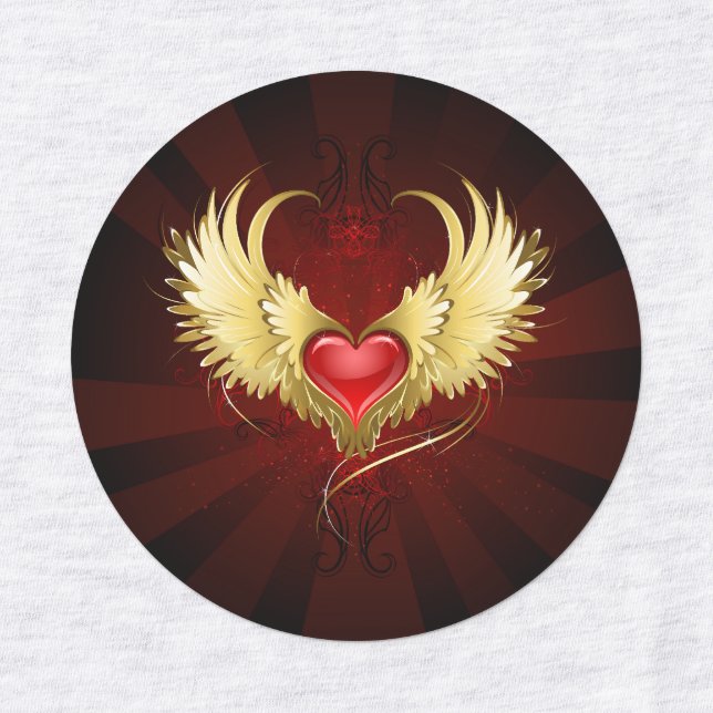 Étiquettes Coeur rouge avec ailes d'or (Design 3)