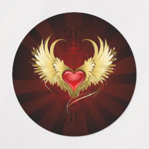 Étiquettes Coeur rouge avec ailes d'or
