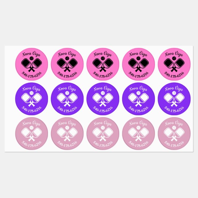 Étiquettes Colored Personalized Pickleball Paddle Butt Name (Feuille)