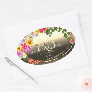 Étiquettes colorés en or floral avec Monogramme