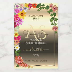 Étiquettes colorés en or floral avec Monogramme