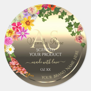 Étiquettes colorés en or floral avec Monogramme