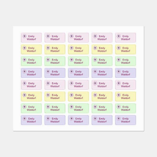 Étiquettes Colorful Flower Kids' Name Clothing School Labels (Feuille)