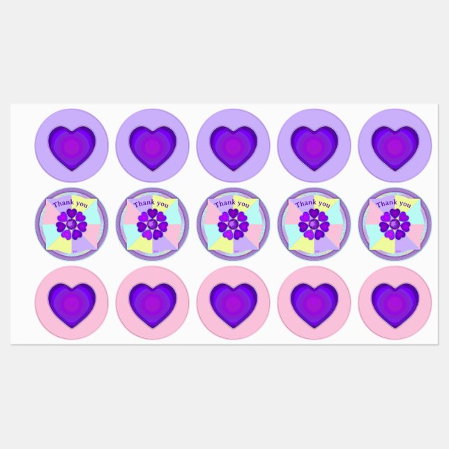 Étiquettes Couleurs pastel & coeurs violets battre (Feuille)