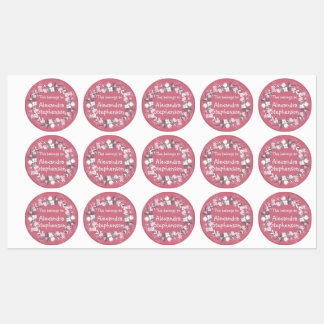Étiquettes Couronne rose Floral Baby Girl Nom étanche
