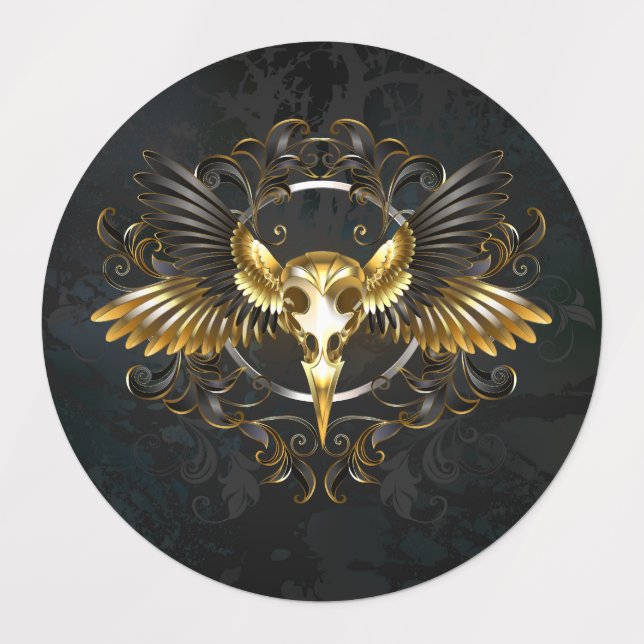 Étiquettes Crâne d'oiseau doré sur fond noir (Design 1)