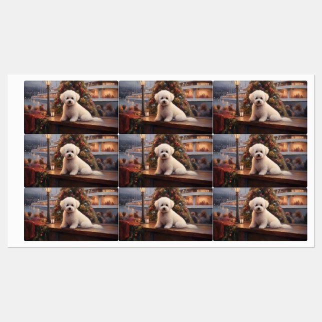 Étiquettes Croisière de Noël de Bichon Frise : Pawsome Holida (Feuille)