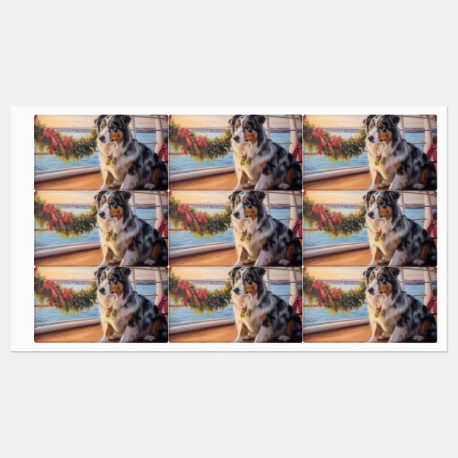 Étiquettes Croisière de Noël du berger australien : Pawsome (Feuille)