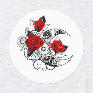 Étiquettes Croissant mécanique avec roses rouges