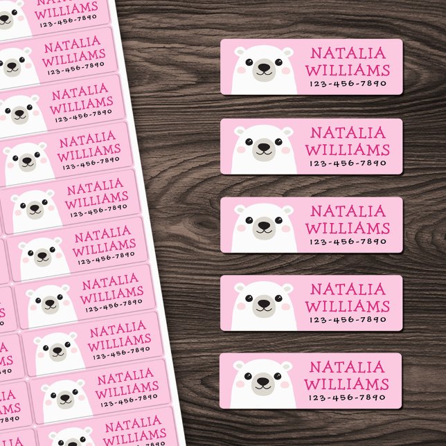 Étiquettes Cube bear cub nom personnalisé numéro de téléphone (Cute bear cub custom name phone number property labels)