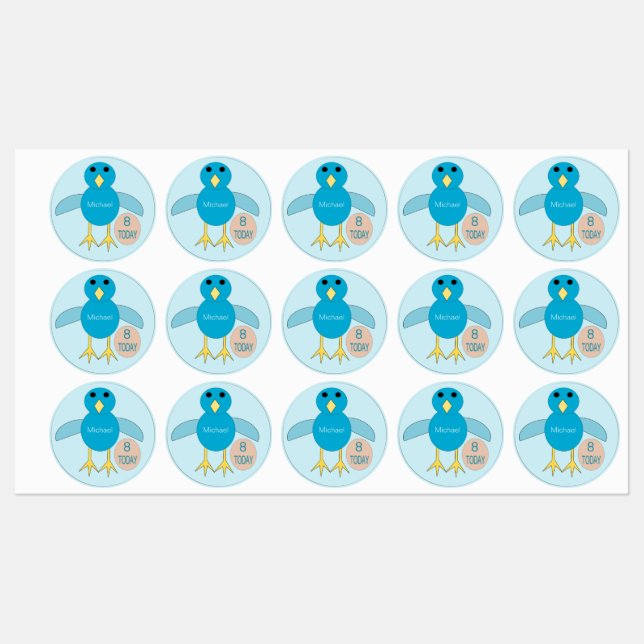 Étiquettes Custom Blue Birthday Boy Chick (Feuille)