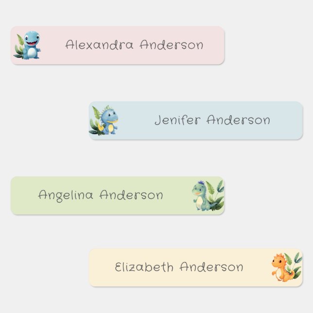 Étiquettes Cute Aquarelle Dinosaure Nom étanche (Groupe)
