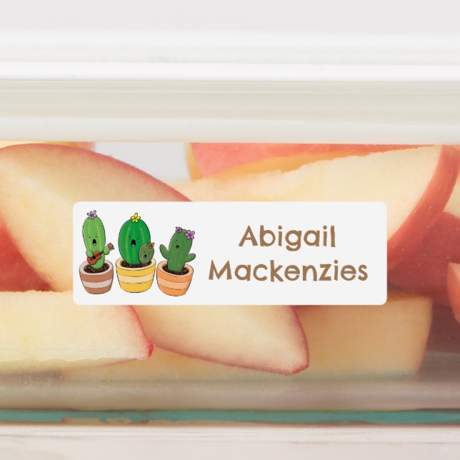 Étiquettes Cute cactus trio chant dessin animé personnalisé (Apposé)