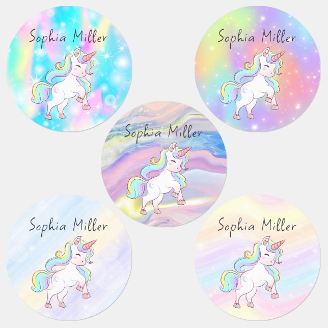 Étiquettes Cute Colorful Unicorn Custom Name Labels (Groupe)