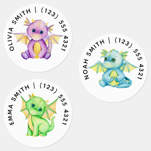 Étiquettes Cute Customizable Dragon Kid's Labels  (Groupe)