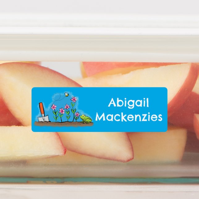 Étiquettes Cute grenouille et abeille dans le jardin dessin a (Apposé)