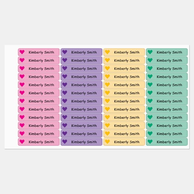 Étiquettes Cute Heart Custom  Skinny  Name Labels - Iron On - (Feuille)