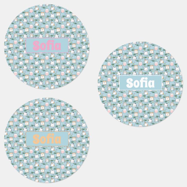 Étiquettes Cute kawaii kitty motif azure bleu nom (Groupe)