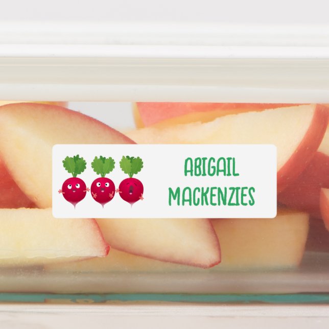 Étiquettes Cute radis trio caricature légumes personnalisés (Apposé)