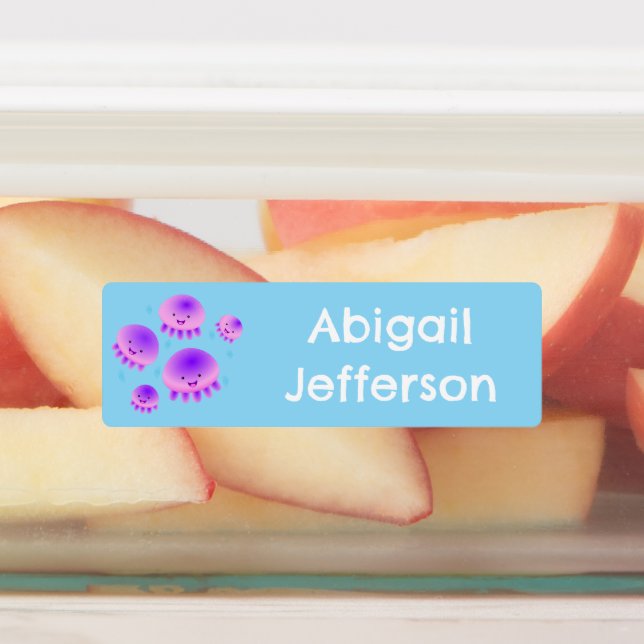 Étiquettes Cute rose violet méduse kawaii personnalisé (Apposé)