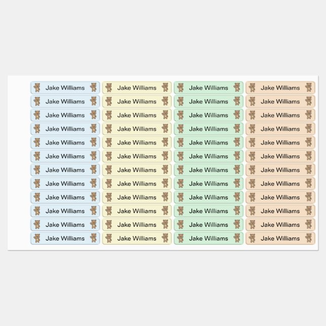Étiquettes Cute Teddy Bear Kids' Name Clothing School Labels (Feuille)