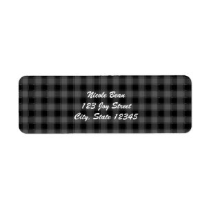 Étiquettes d'adresse à carreaux à plaid noir et gr