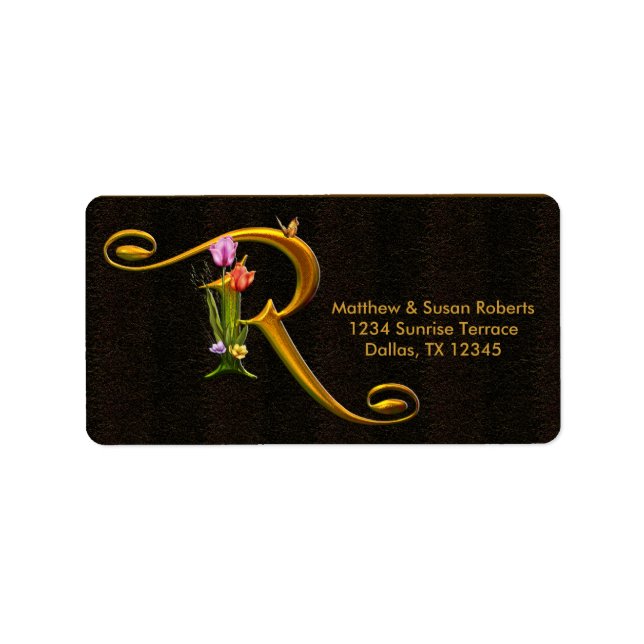 Étiquettes d'adresse à monogramme Papillon Tulipe  (Devant)