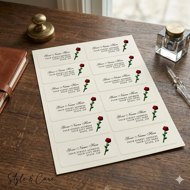 Étiquettes d'adresse avec accent de rose pour invi (Rose Accent Address Labels for Invitations)