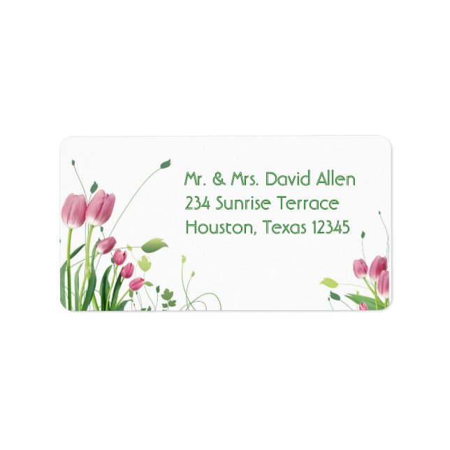 Étiquettes d'adresse blanches aux tulipes roses (Devant)