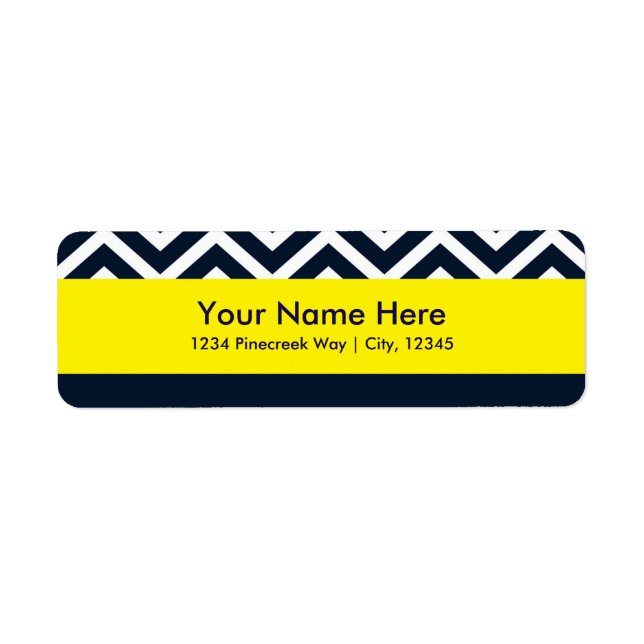 Étiquettes d'adresse bleu marine jaune Chevron mod (Devant)