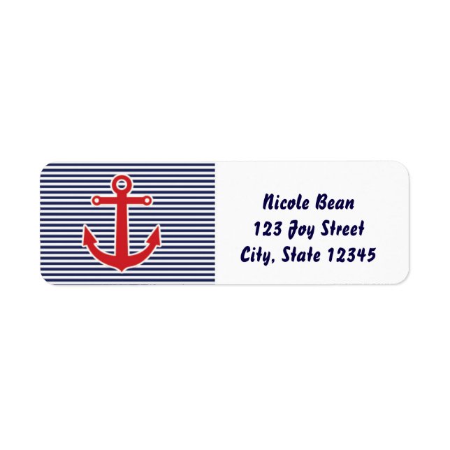Étiquettes d'adresse Bleu Nautique & Blanc Red Anc (Devant)