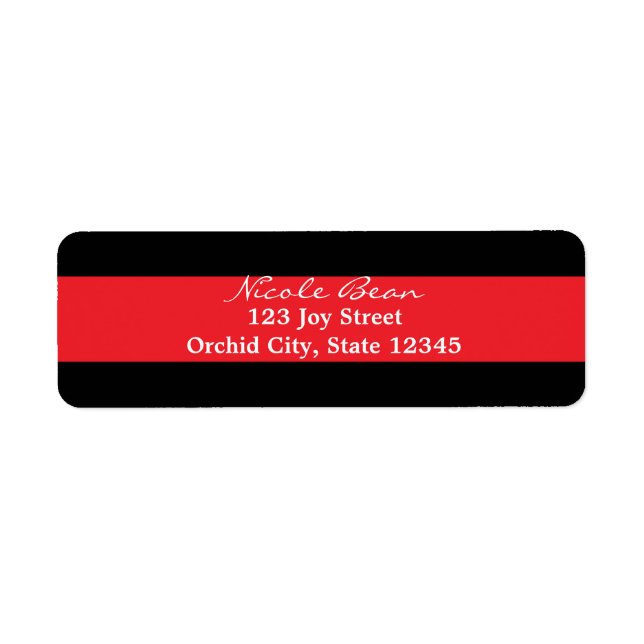Étiquettes d'adresse chic rayées rouge et noir pou (Devant)