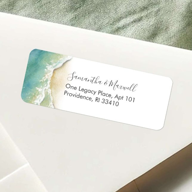 Étiquettes d'adresse côtières à l'aquarelle de pla (beach return address labels watercolor coastal art by Victoria Grigaliunas of Do Tell A Belle)