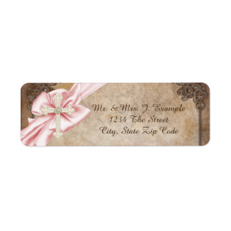 Étiquettes d'adresse croix rose et marron