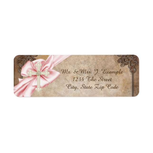 Étiquettes d'adresse croix rose et marron (Devant)