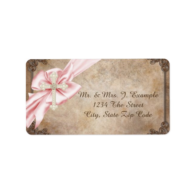 Étiquettes d'adresse croix rose et marron (Devant)