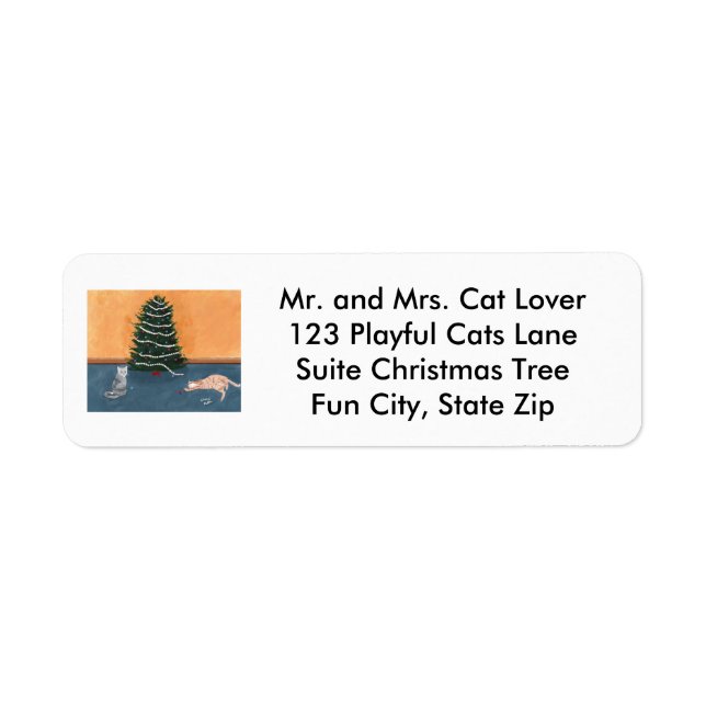 Étiquettes d'adresse d'arbres de Noël pour chats j (Devant)