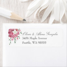 Étiquettes d'adresse de bouquet de roses roses