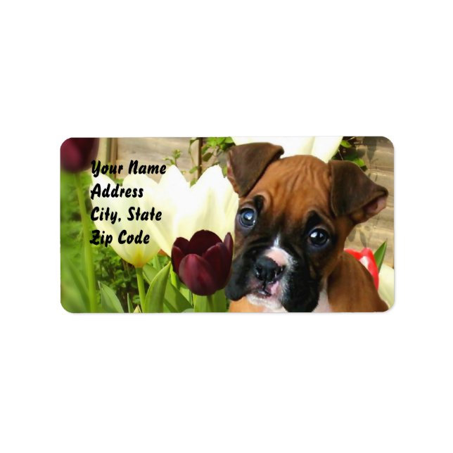 Étiquettes d'adresse de chiot boxer dans les tulip (Devant)
