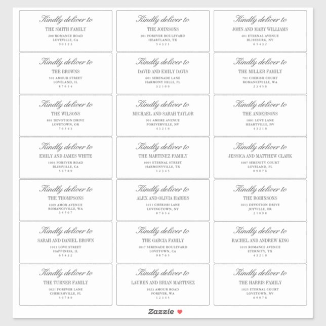 Étiquettes d'adresse de invité de mariage blanches (Feuille)